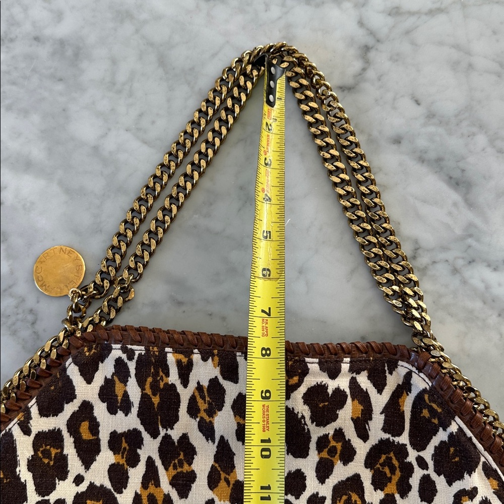 Stella McCartney - Brown Yellow Leopard Print on Cream Canvas Bag & Gold Chain - Picture 16 of 17